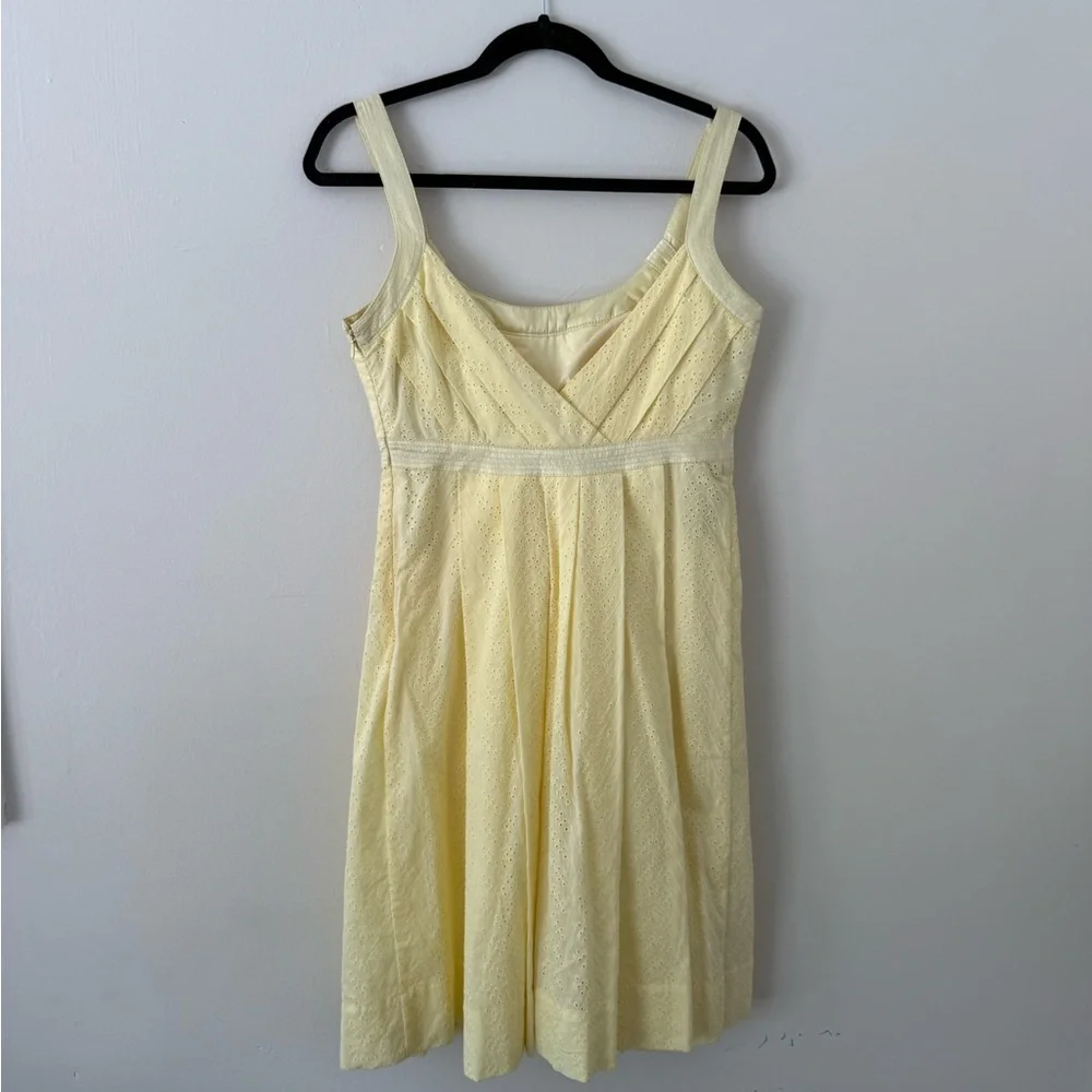 Butter Yellow Sundress Calvin Klein Womens 4 - Eyelet Pleated Cotton Cottagecore - Picture 13 of 16